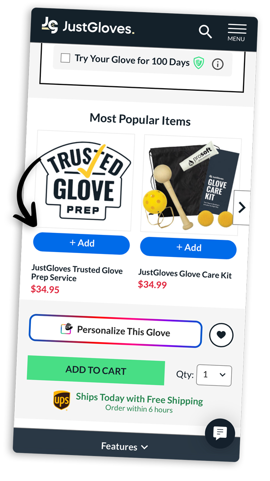 Arrow pointing to add-on selection area of product page