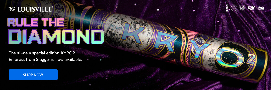 Louisville Slugger presents the special edition KYRO2 Empress bat. Rule the Diamond is emblazoned on the bat.