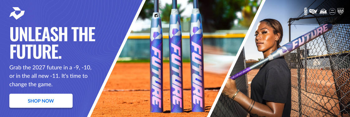 Unleash the FUTURE. Grab the 2027 FUTURE bat in -9, -10, or -11. Its time to change the game.