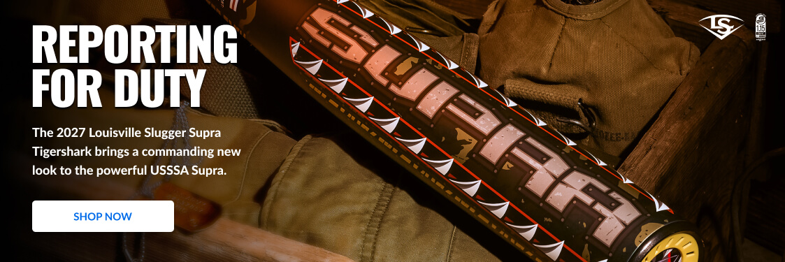 REPORTING FOR DUTY. The 2027 Louisville Slugger TigerShark bat features a commanding new look for the USSSA Supra.