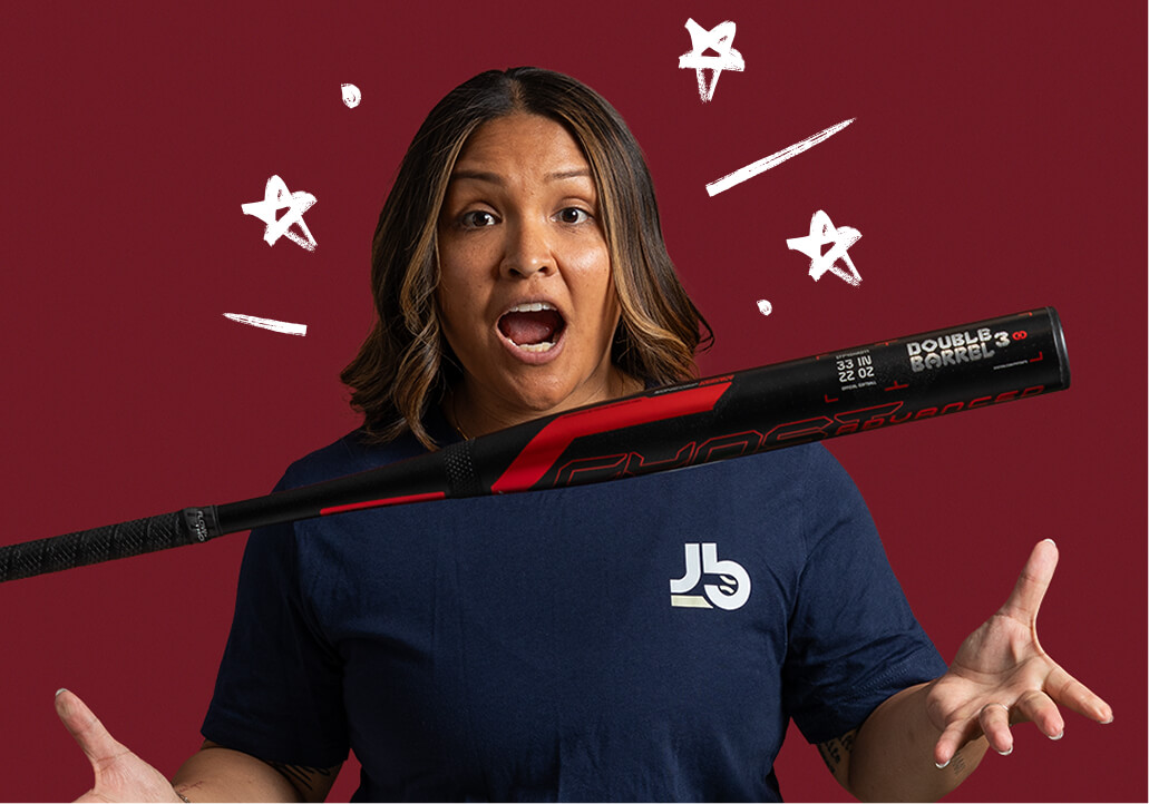Bat Expert, Bri, is holding a bat and looking surprised.