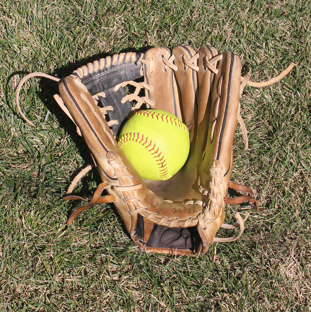 Softball glove store and ball