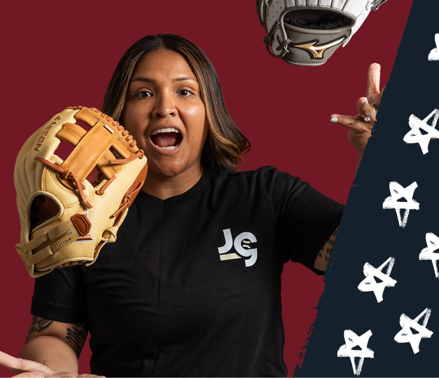 Our Glove Expert, Bri, juggles a couple of softball gloves