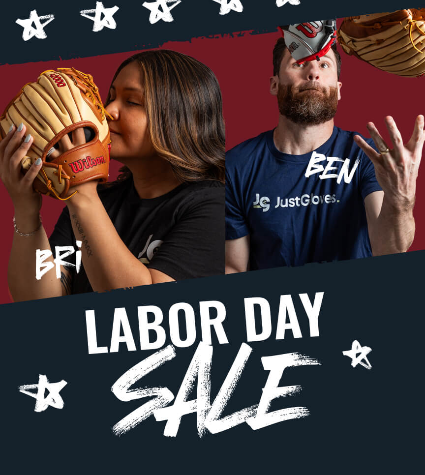 Bri and Ben are featured with baseball gloves. The text 'LABOR DAY SALE' is prominently displayed.