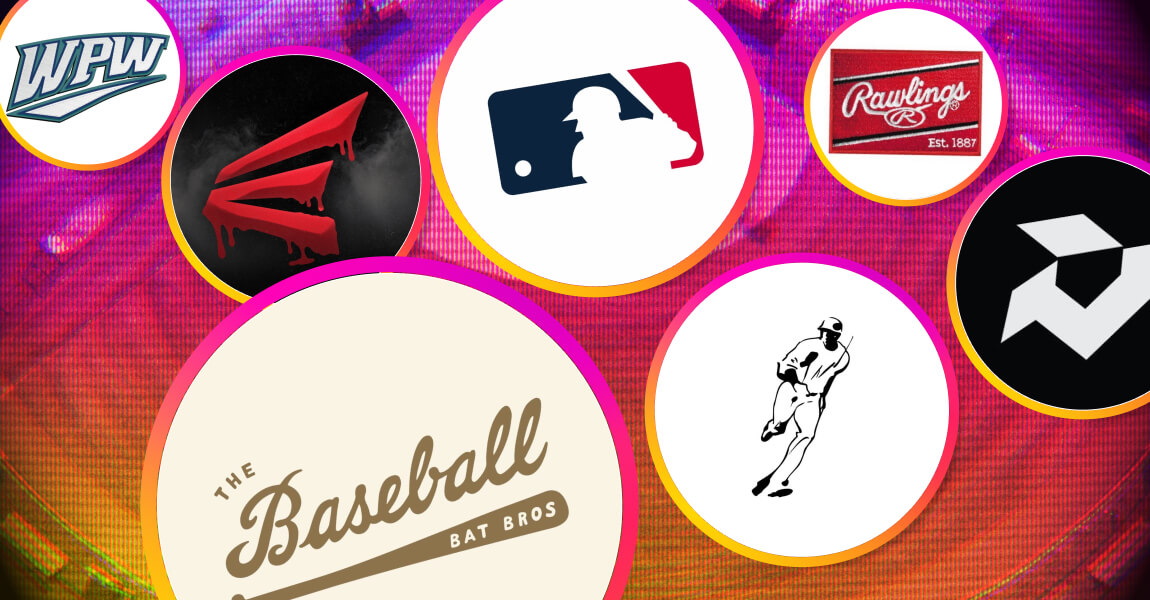 Logos for WPW, Easton, MLB, Rawlings, The Baseball Bat Bros, and two other brands are displayed.