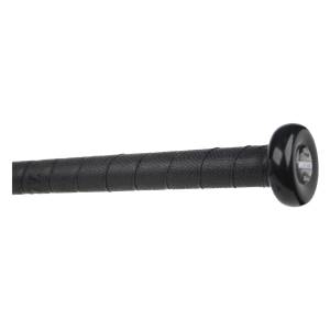 Side view of a black softball bat with a textured grip and WORTH logo on the end cap.