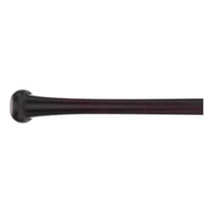 Side view of a dark brown baseball bat with a rounded knob and a smooth, tapering handle.