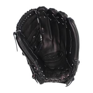 Top-down view of a black baseball glove with A2000 and Wilson branding.