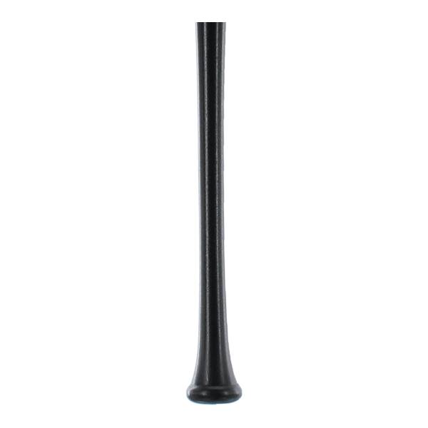 Side view of a black baseball bat with a flared knob.