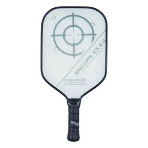 Front view of a white pickleball paddle with a target design, ENCORE EX 6.0, and ENGAGE branding.