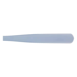 Side view of a light blue baseball bat with a smooth barrel and tapered handle.