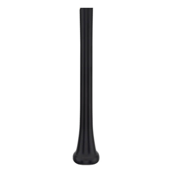 Full view of a black baseball bat with a sleek, all-black design and a rounded knob.
