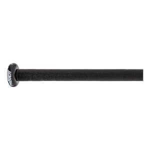 Close-up of a black softball bat with a textured grip and PROVEN on the end cap.