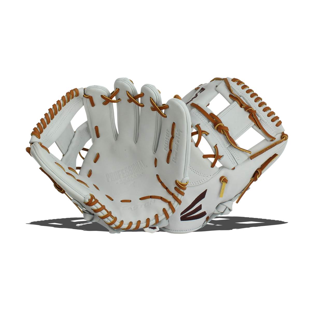 Front view of a white Easton Professional Collection fastpitch softball glove with brown lacing and Easton logo.