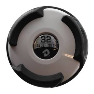 Top-down view of a white softball bat end cap with black accents, showing 32 and 21 OZ 32 IN.