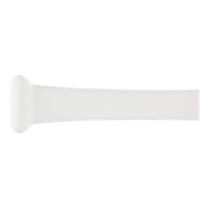 Side view of a white training bat with a rounded knob and tapered barrel.