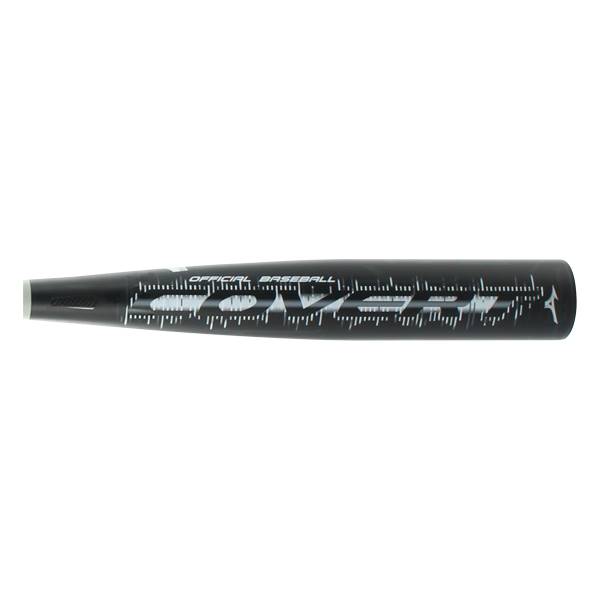 Side view of a black baseball bat with OFFICIAL BASEBALL text and white graphic accents.
