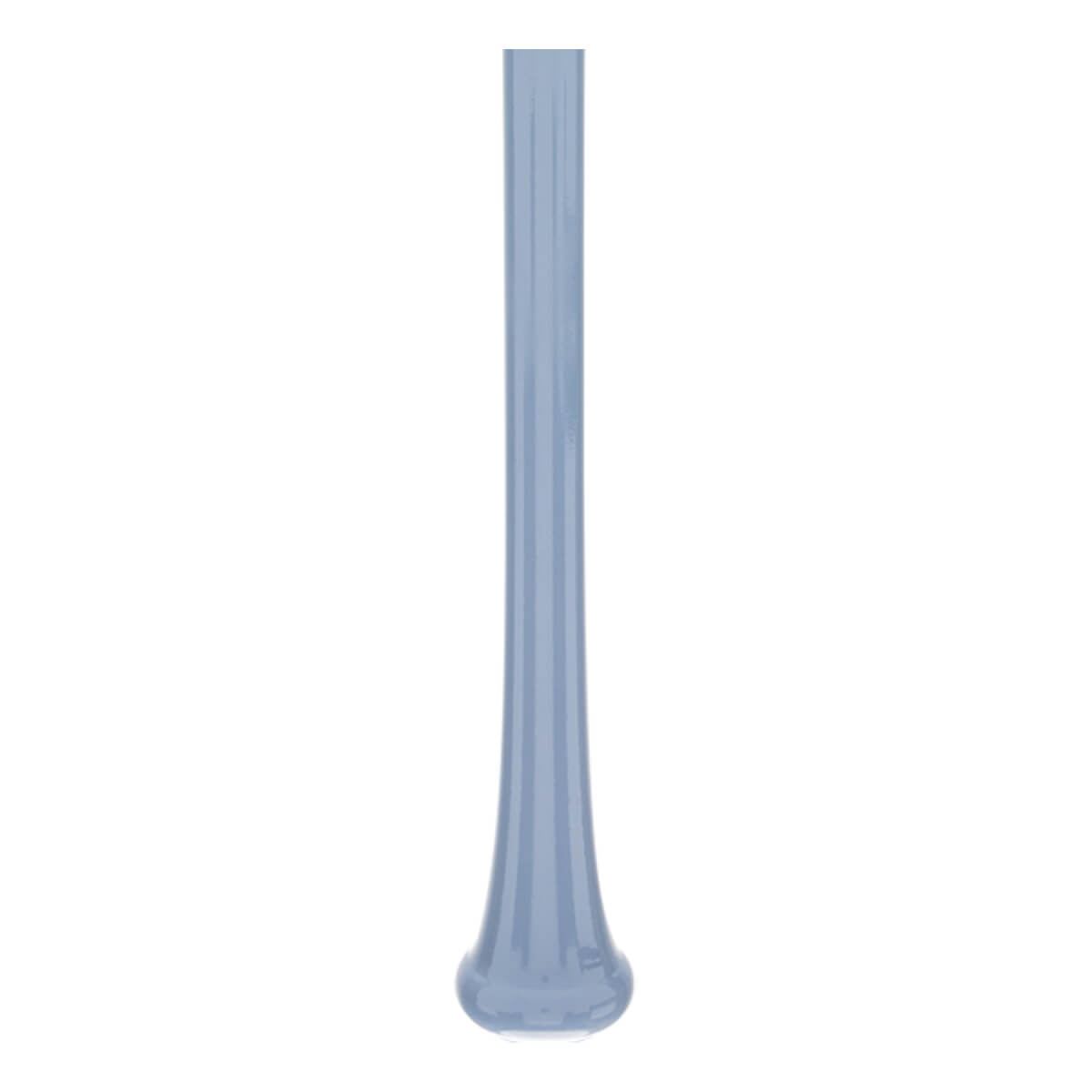 Side view of a light blue baseball bat with a smooth finish and flared knob.