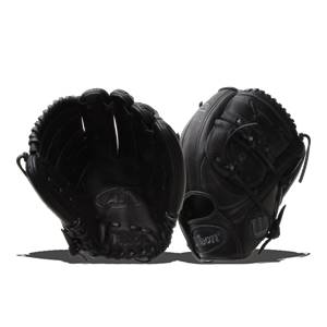 Front view of a black baseball glove with A1K embossed on the palm and Wilson on the wrist strap.