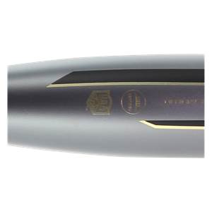 Side view of a gray softball bat with gold ASA and USSSA certifications.