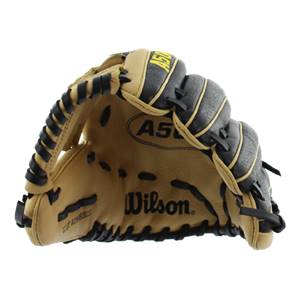 Front view of a tan and black Wilson A500 baseball glove with A5 branding.