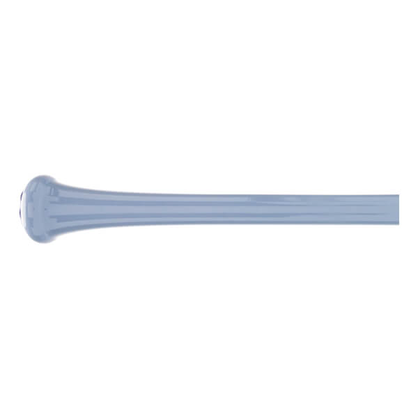 Side view of a light blue baseball bat with a flared knob and smooth barrel.