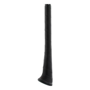 Close-up of a black baseball bat grip with a spiral texture.