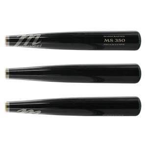 Top-down view of a black baseball bat with silver Marucci branding and MS 350 PRO EXCLUSIVE text.