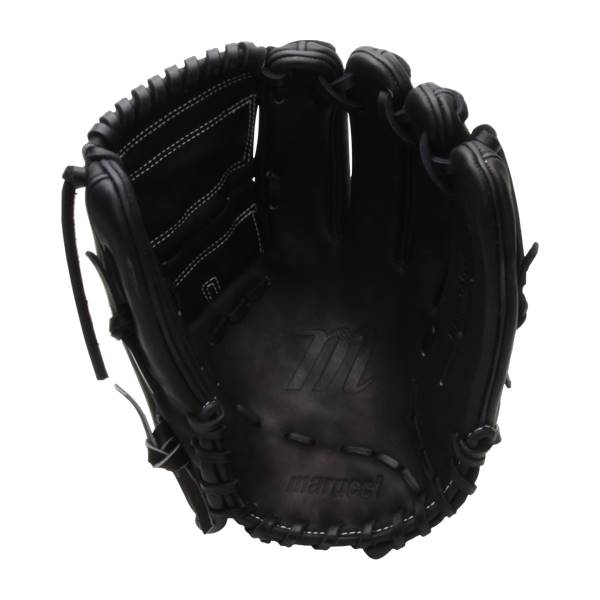 Inside view of a black baseball glove with white stitching and Marucci branding.