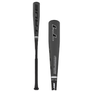 Side view of a gray baseball bat with TRUE and T1 branding.