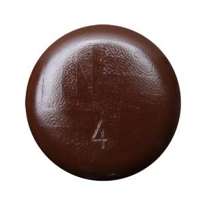 Top-down view of a brown baseball bat end with a textured surface and a visible number 4.
