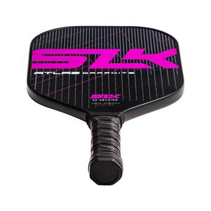 Top-down view of a black pickleball paddle with pink SLK logo and ATLAS GRAPHITE text.