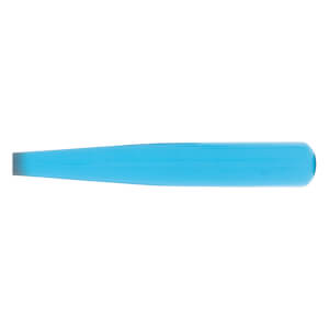 Side view of a blue baseball bat with a dark tapered handle and a rounded barrel.