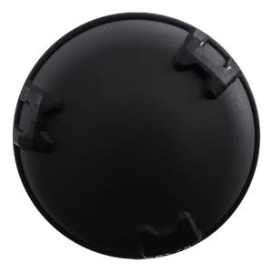 Top-down view of a black baseball bat end cap with three black plastic tabs.