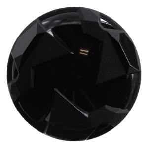 Top-down view of a black baseball bat end cap with geometric facets and a matte finish.