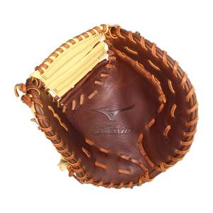 Top-down view of a brown baseball glove with a tan palm and Classic logo.