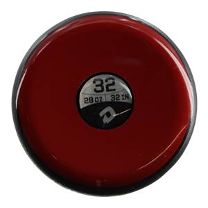 Top-down view of a red baseball bat with a black end cap showing 32, 29 OZ, 32 IN, and a DeMarini logo.