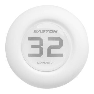 Top-down view of a white bat end cap with EASTON, large 32, and GHOST text in a clear domed center.