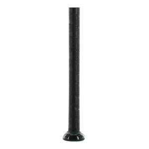 Close-up of a black baseball bat grip with a textured pattern and a rounded end cap.