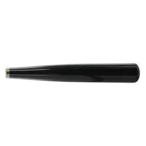 Side view of a black baseball bat with a silver band at the end.