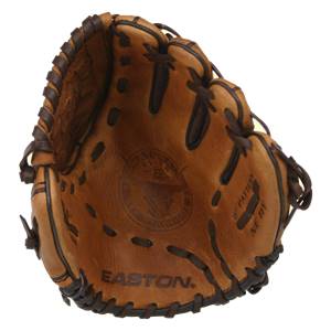 Inside view of a brown baseball glove with EASTON branding and 11 PATTERN NE 111 text.