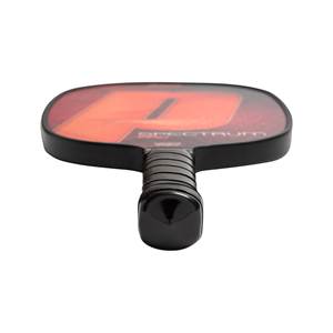 Top-down view of a black pickleball paddle with a red P logo and SPECTRUM text.