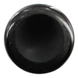 Top-down view of a black baseball bat with a smooth, rounded end.