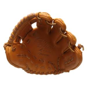 Front view of a tan baseball glove with Global Elite V and Mizuno branding.