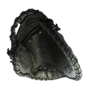 Top-down view of a black baseball glove with A2000 and Wilson branding.