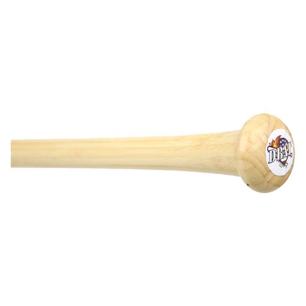 Side view of a light wood D-BAT softball bat with a circular logo on the knob.