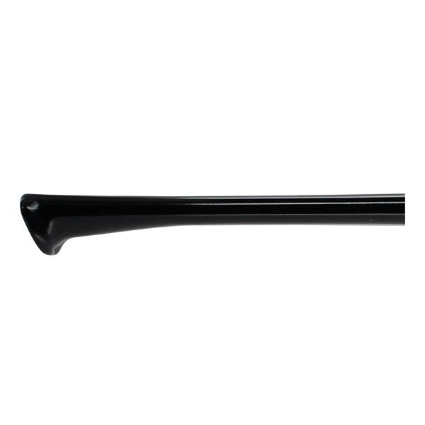 Side view of a black baseball bat with a flared knob and smooth barrel.