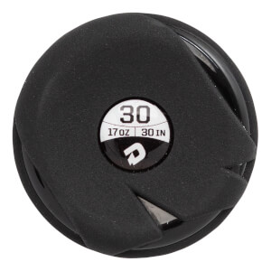 Top-down view of a black softball bat with a 30 size indicator, 17 OZ, and 30 IN labels.
