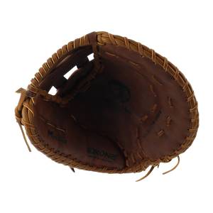 Top-down view of a brown Nokona first base mitt with Nokona and Walnut branding.