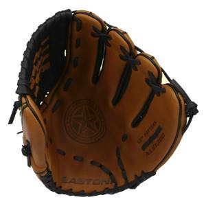 Top-down view of a brown Easton baseball glove with a star logo and NLS1300 text.